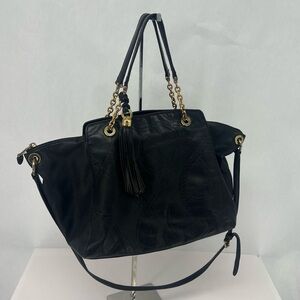 LRL Black Leather Horse Bit Tote Bag